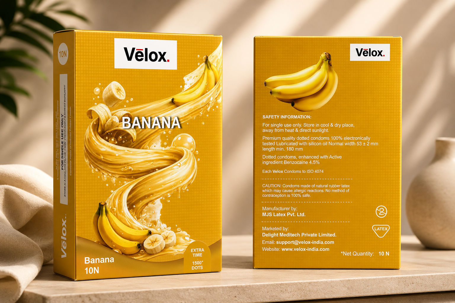 Velox Banana Extra Dotted - 10 Condoms