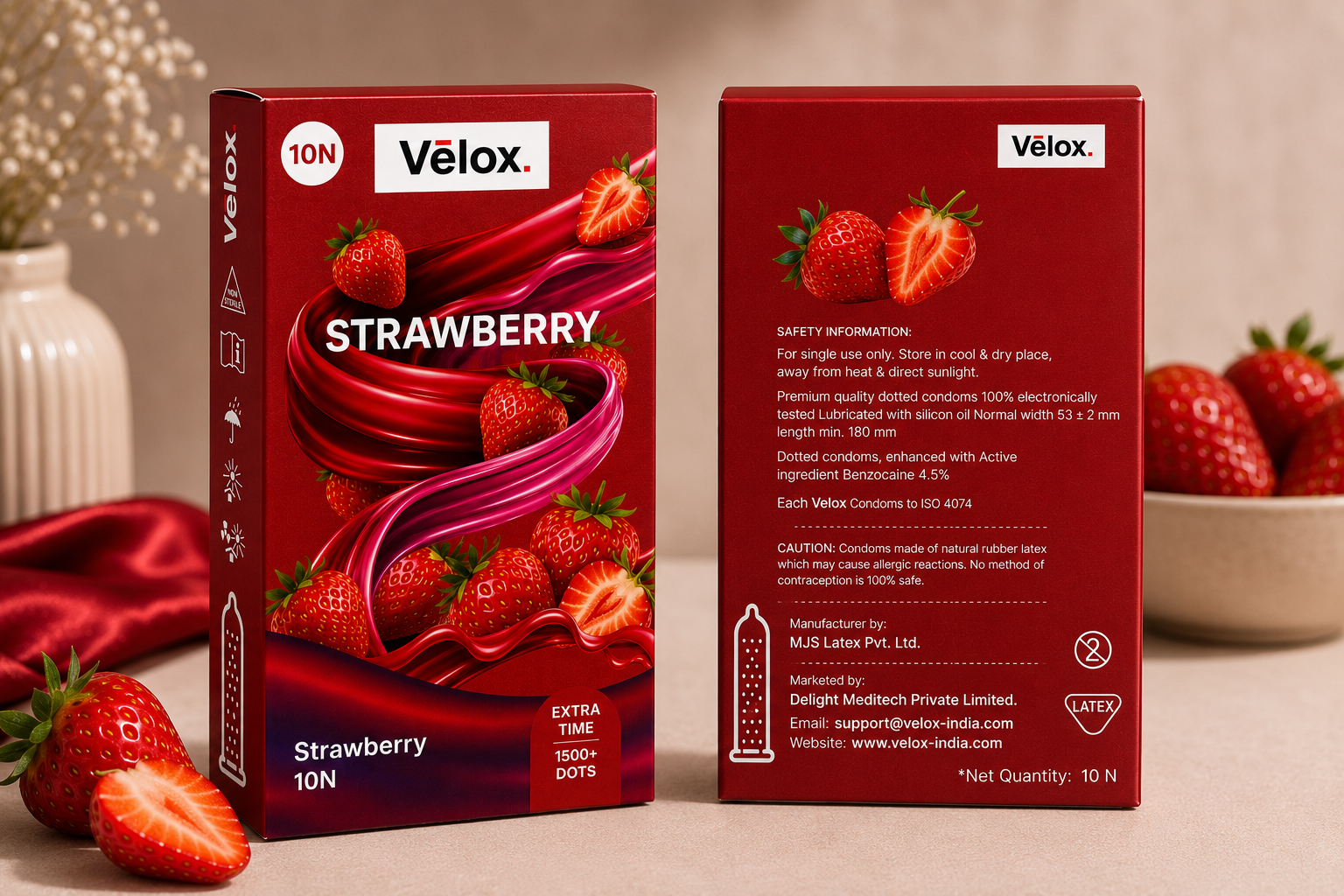 Velox Strawberry Extra Dotted - 10 Condoms