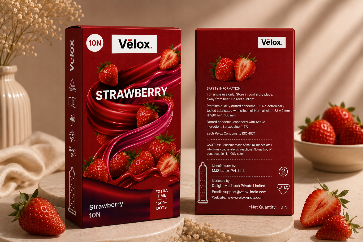Velox Strawberry Extra Dotted - 10 Condoms