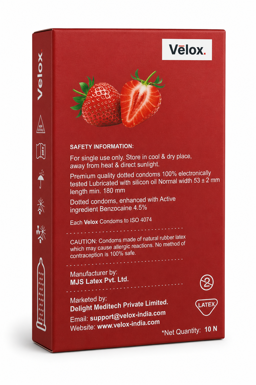 Velox Strawberry Extra Dotted - 10 Condoms