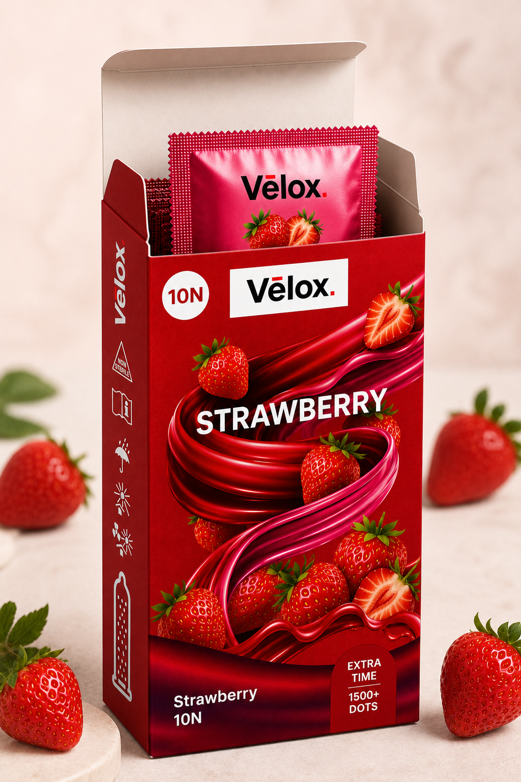 Velox Strawberry Extra Dotted - 10 Condoms