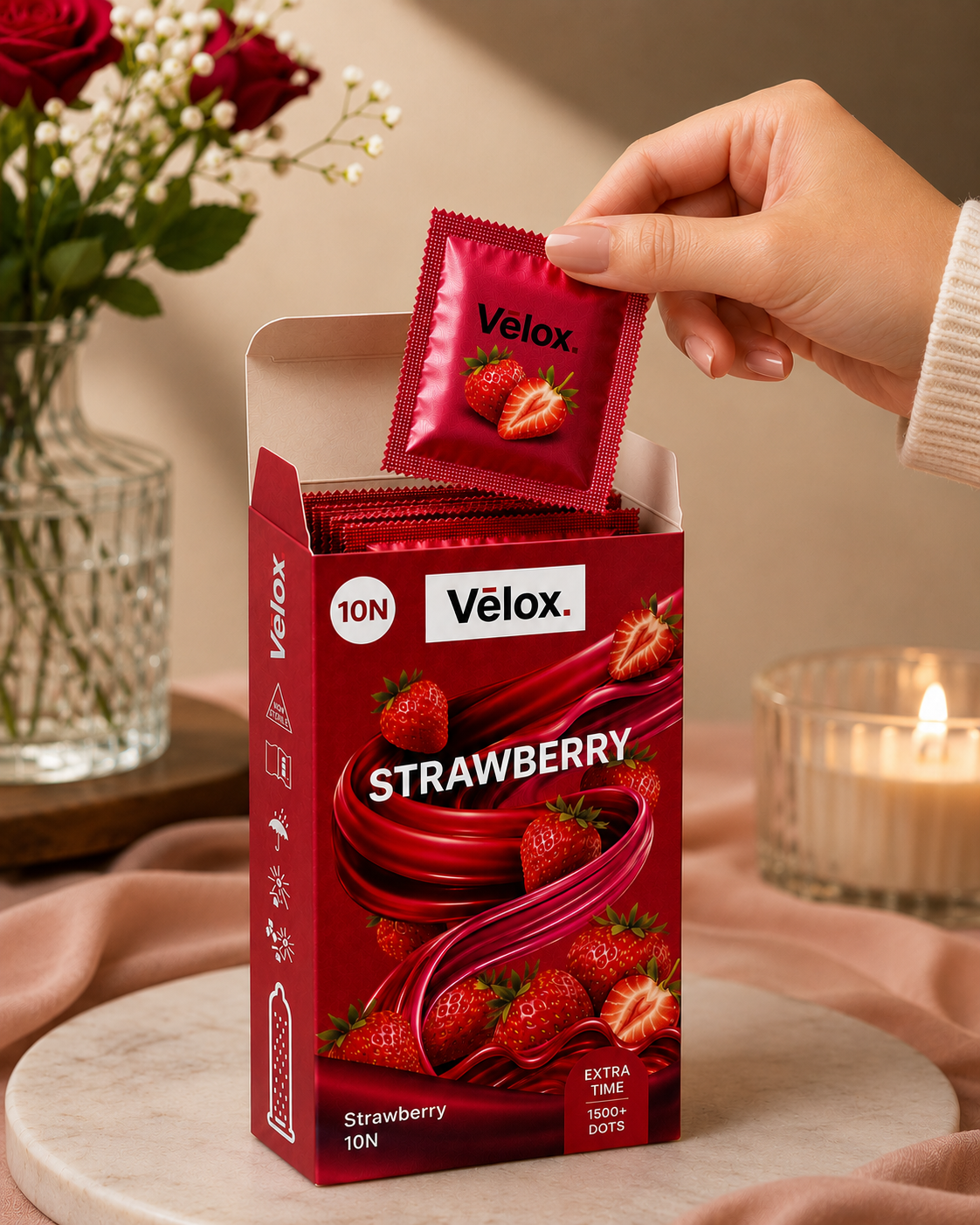 Velox Strawberry Extra Dotted - 10 Condoms