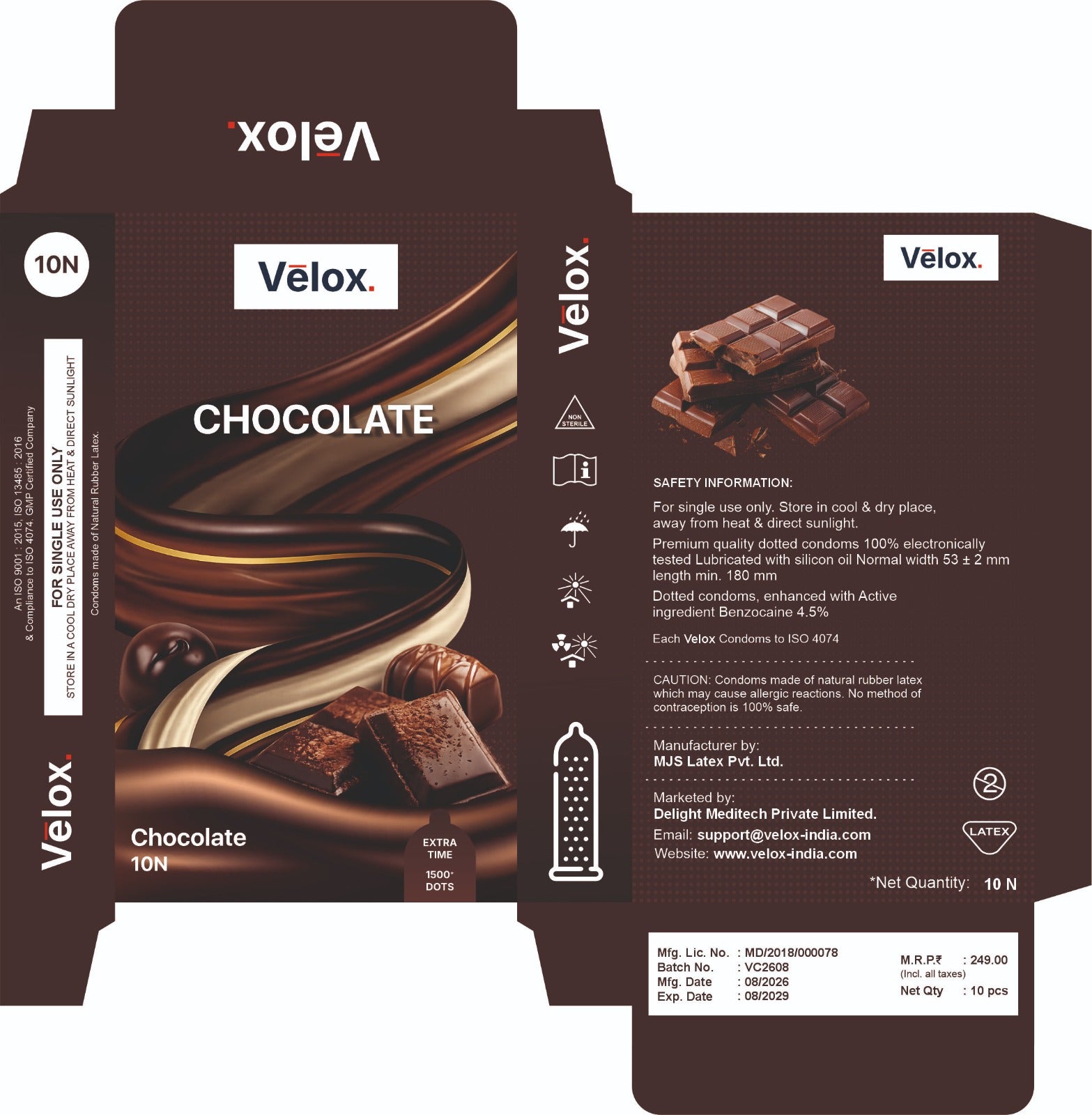 Velox Chocolate Smooth Glide - 10 Condoms