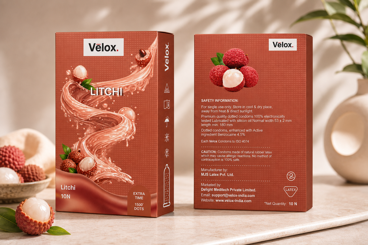 Velox Lichi Extra Dotted - 10 Condoms
