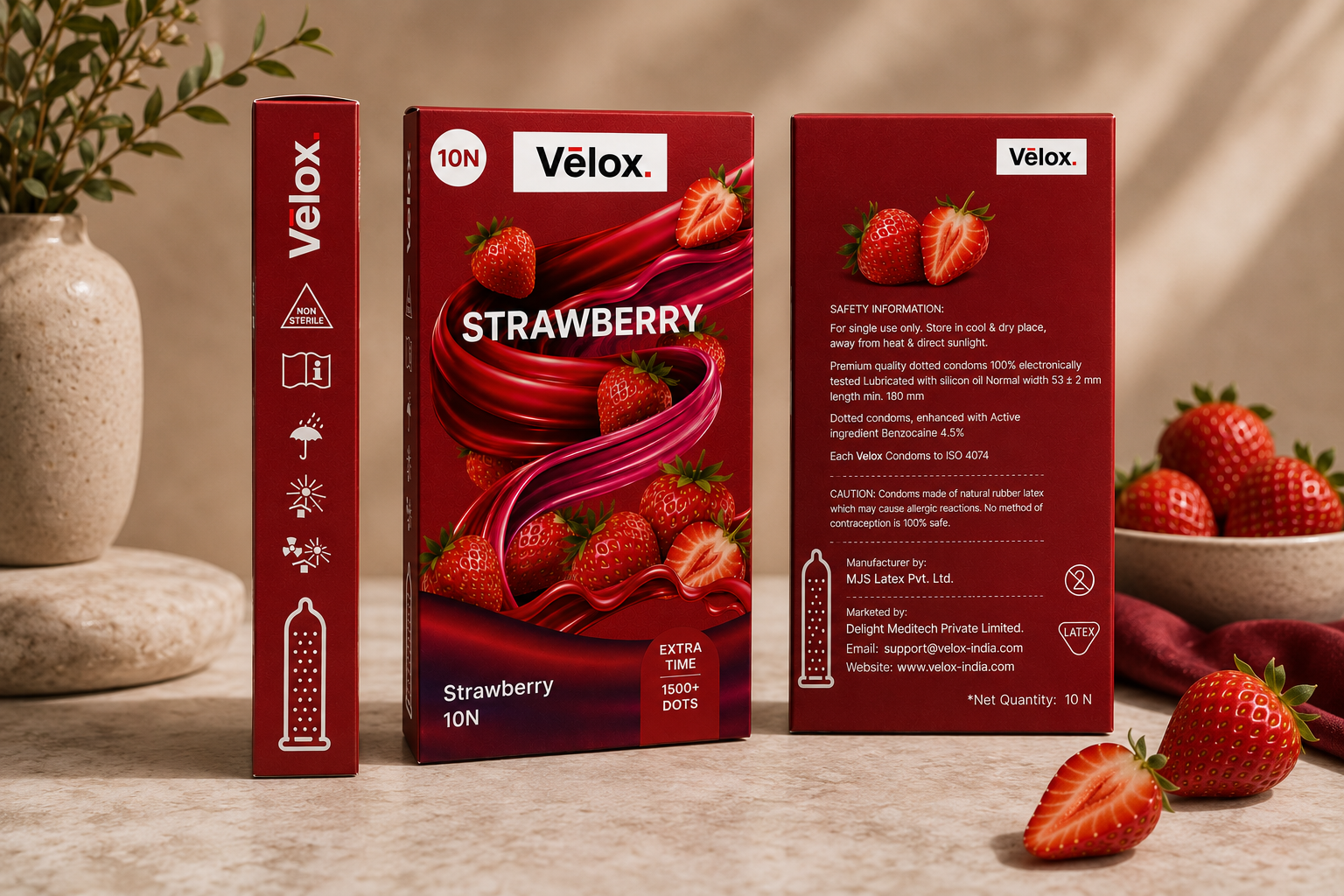 Velox Strawberry Extra Dotted - 10 Condoms