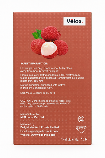 Velox Lichi Extra Dotted - 10 Condoms