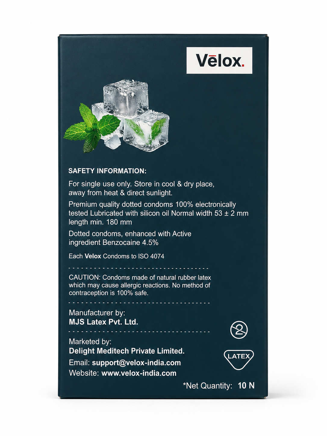 Velox Ice Mint Extra Dotted - 10 Condoms
