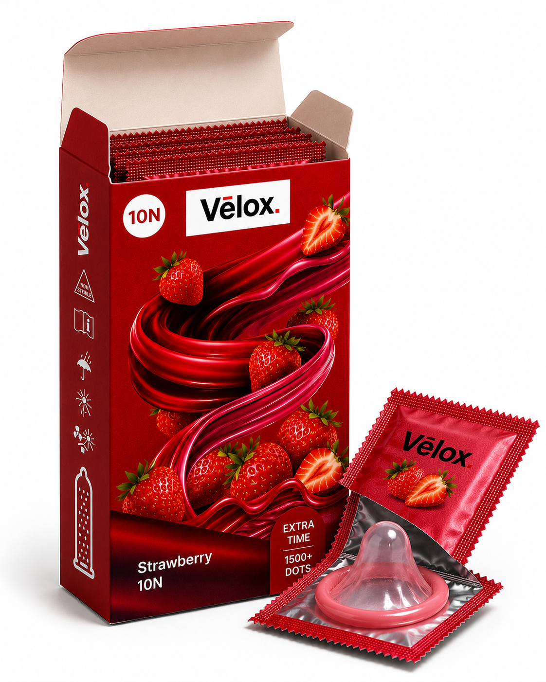 Velox Strawberry Extra Dotted - 10 Condoms