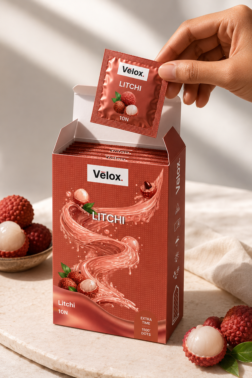 Velox Lichi Extra Dotted - 10 Condoms