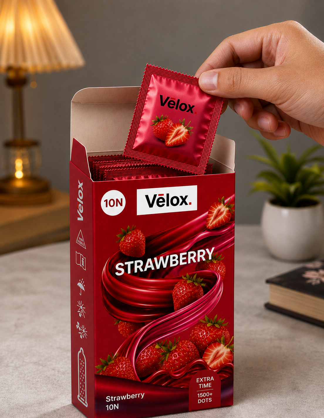 Velox Strawberry Extra Dotted - 10 Condoms