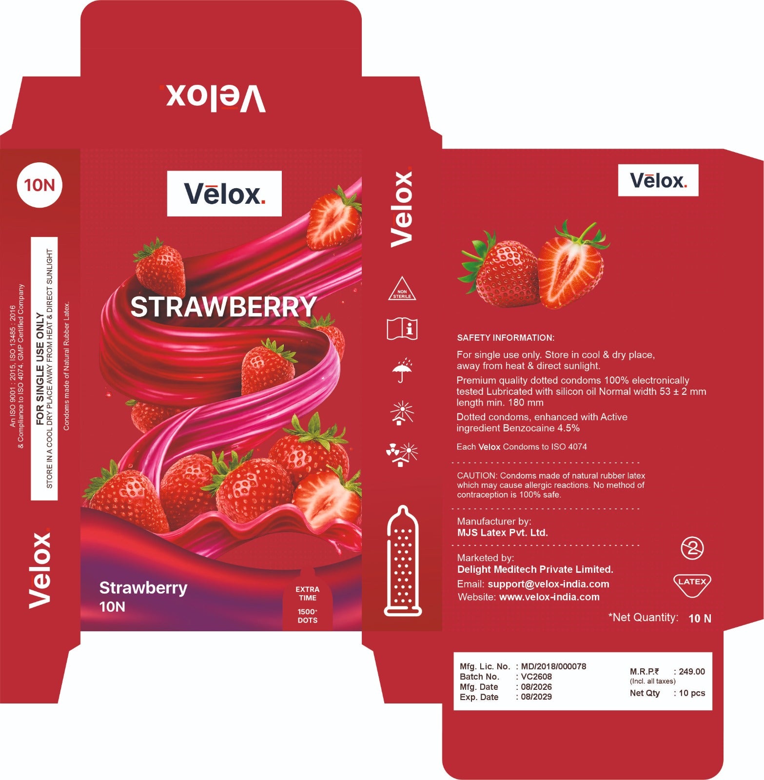 Velox Strawberry Extra Dotted - 10 Condoms