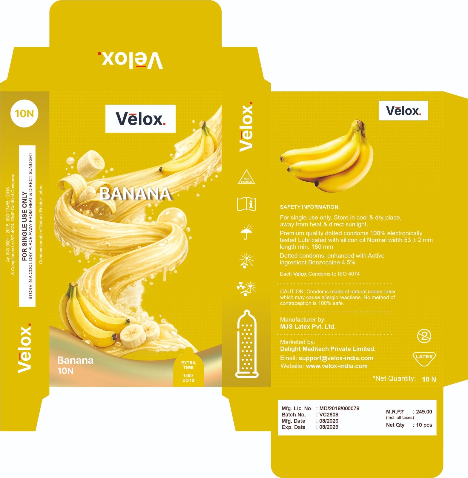 Velox Banana Extra Dotted - 10 Condoms