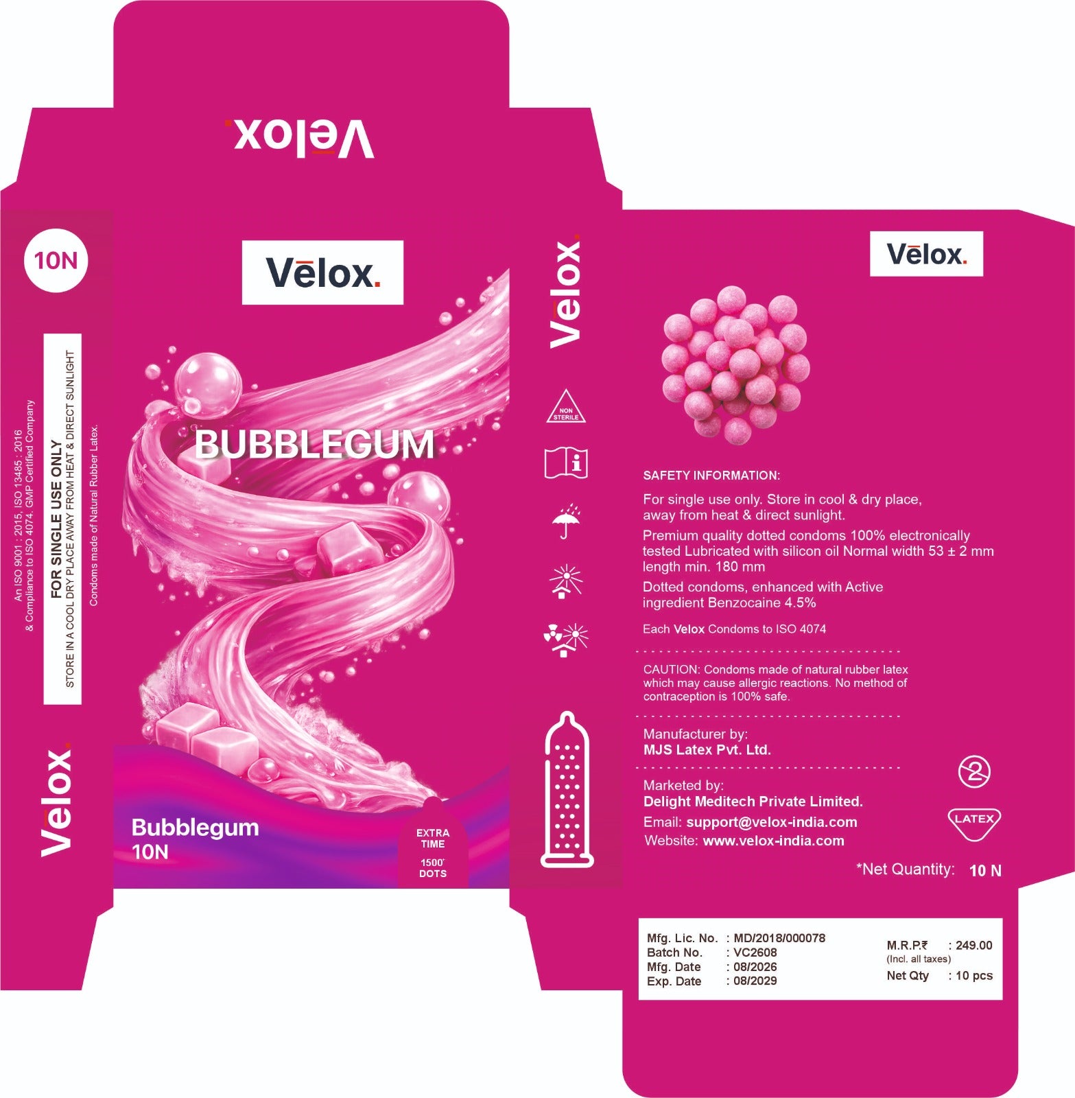 Velox Babblegum Extra Dotted - 10 Condoms