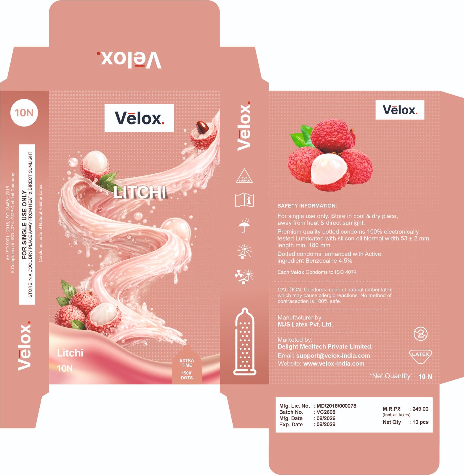 Velox Lichi Extra Dotted - 10 Condoms